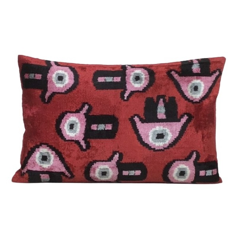 VELVET IKAT PILLOW COVER RED PURPLE HAT Q12 VELVET IKAT PILLOW COVER RED PURPLE HAT Q12